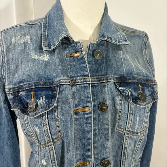 Just USA Women’s Sz S Denim Jacket Distressed Classic Stretch - Picture 2 of 10